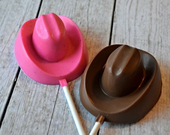 Cowboy or Cowgirl Hat Chocolate Lollipops - Cowgirl Party - Cowboy Party - Farm Party - Rodeo - Western Chocolate Lollipop - Pony Lollipop