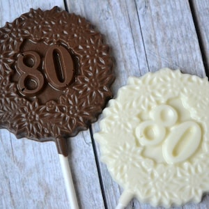 80th Birthday Chocolate Lollipops 80th Birthday Party Favor Chocolate Number 80 Eightieth Birthday 80th Birthday Lollipop 80 image 1