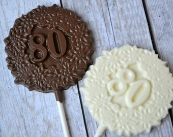80th Birthday Chocolate Lollipops - 80th Birthday Party Favor - Chocolate Number 80 - Eightieth Birthday - 80th Birthday Lollipop - 80
