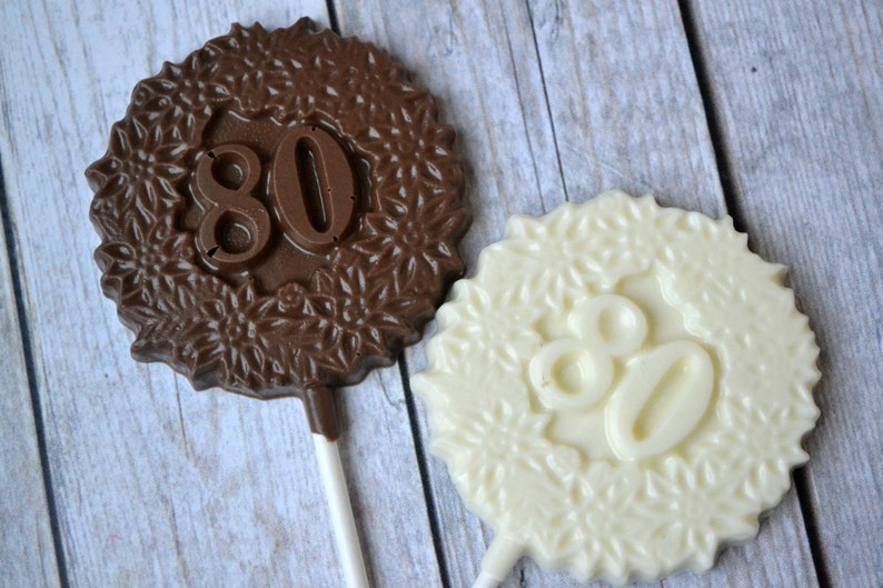 80th Birthday Chocolate Lollipops 80th Birthday Party Favor Chocolate Number 80 Eightieth Birthday 80th Birthday Lollipop 80 image 1