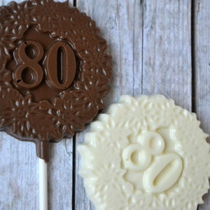 80th Birthday Chocolate Lollipops 80th Birthday Party Favor Chocolate Number 80 Eightieth Birthday 80th Birthday Lollipop 80 image 3