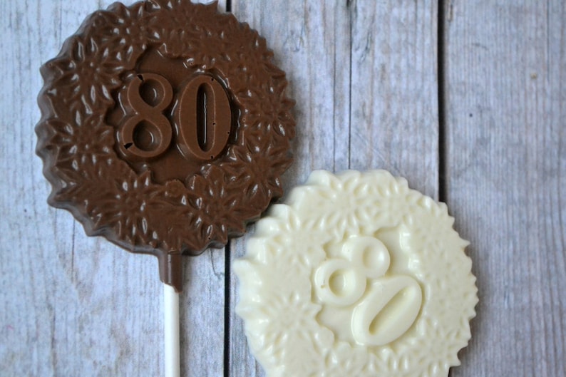 80th Birthday Chocolate Lollipops 80th Birthday Party Favor Chocolate Number 80 Eightieth Birthday 80th Birthday Lollipop 80 image 3