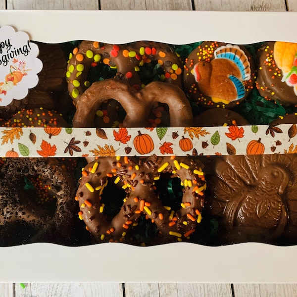Thanksgiving Chocolate Box - Thanksgiving Hostess gift - Thanksgiving Care Package - chocolate covered pretzels - chocolate covered Oreos