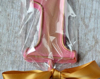 Pink and Gold Number One Chocolate Lollipops - Qty 10 - 1st Birthday - Sweets Table - First Birthday Party Favor - Pink and Gold Birthday