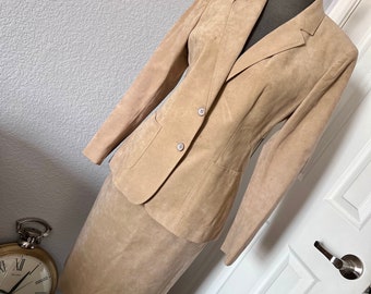 Tan Suede Skirt Suit Schuman for Lilli Ann