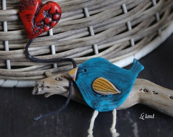 Romantic Gift With Heart Brooch Pin for Teens Bird Brooch Girls brooch Heart Love art Bird lover gift for Teens Animal Brooch