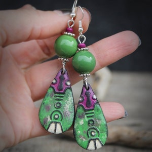 Dangle Earrings long Earrings Casual Bright Earrings Enamel earrings Original Jewelry Girlfriends Gift Ornament Earrings green earrings image 4