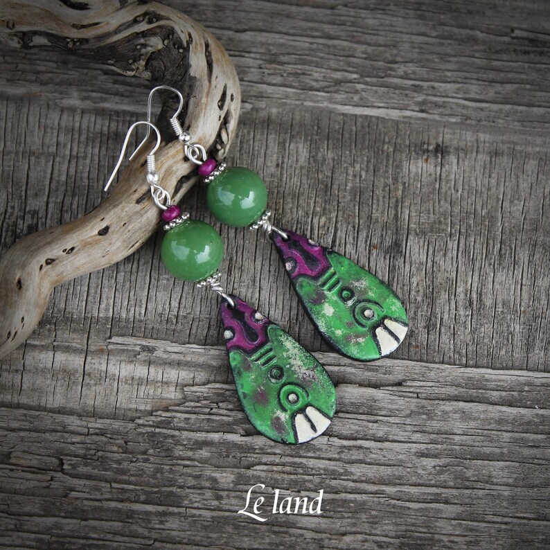 Dangle Earrings long Earrings Casual Bright Earrings Enamel earrings Original Jewelry Girlfriends Gift Ornament Earrings green earrings image 1