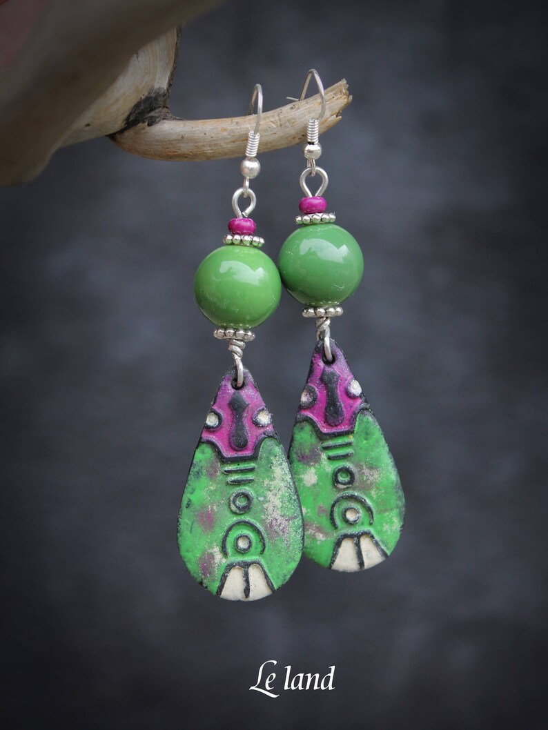 Dangle Earrings long Earrings Casual Bright Earrings Enamel earrings Original Jewelry Girlfriends Gift Ornament Earrings green earrings image 3