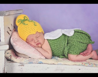 Crochet Green Fairy Costume/ Tinker Bell / Photography Prop/Made To Order