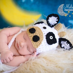 Crochet Little Cow Beanie/ PhotoProp/ Cow Beanie/ Beanie/ Cow Hat/Made to Order