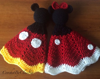 Mickey and Minnie Inspired Lovey/ Security Blanket/ Amigurumi Doll/ Crochet Doll-- Made To Order