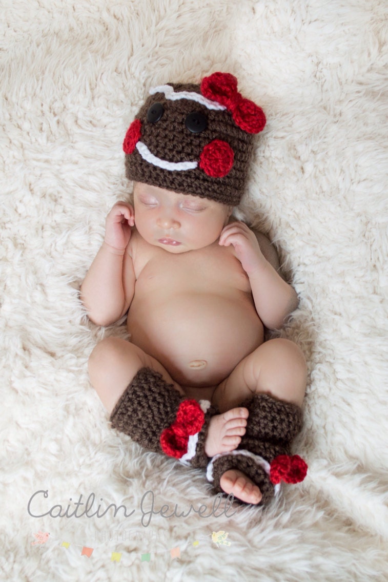 Crochet Baby Girl Gingerbread Beanie and Leg Warmer Set,Christmas Beanie Set-Made To Order--