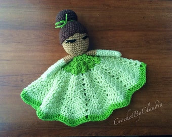 Princess Tiana Inspired Lovey/ Security Blanket/ Amigurumi Doll/ Crochet Tiana Doll-- Made To Order