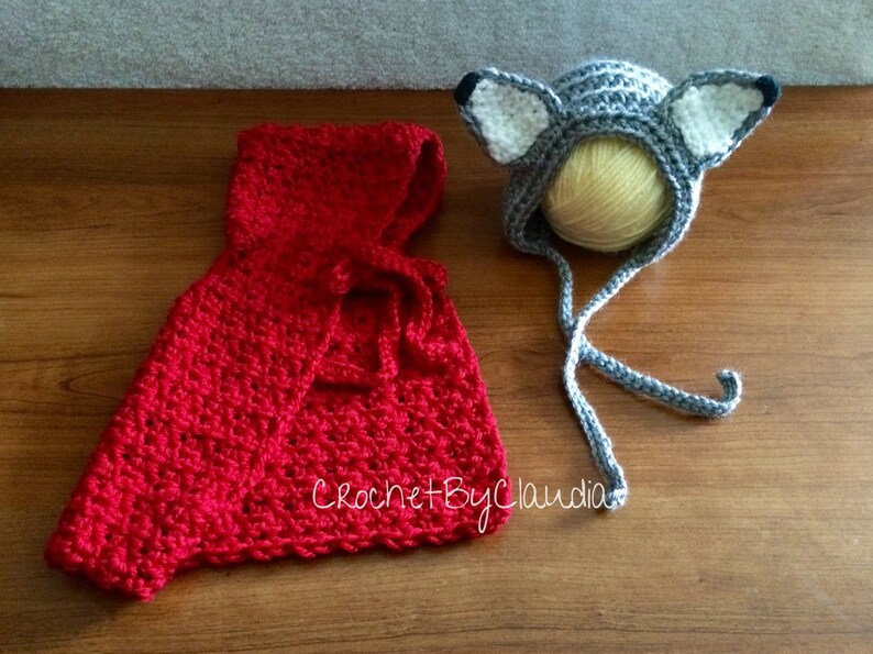Crochet Little Red Ridding Hood and Big Bad Wolf BonnetCrochet BonnetMade to Order
