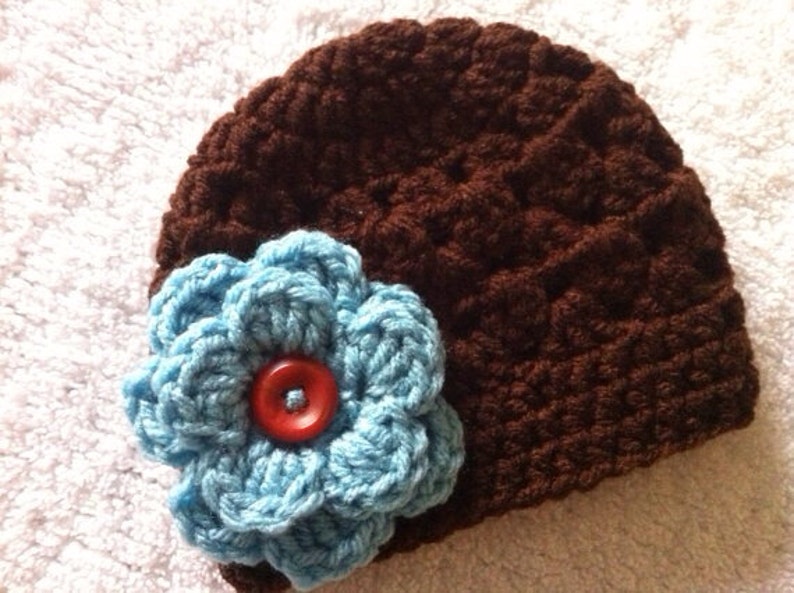 Crochet Newborn Baby Girl Beanie With Attached Flower