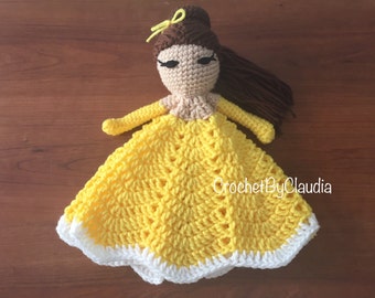 Princess Belle Inspired Lovey/ Security Blanket/ Amigurumi Doll/ Crochet Belle Doll-- Made To Order