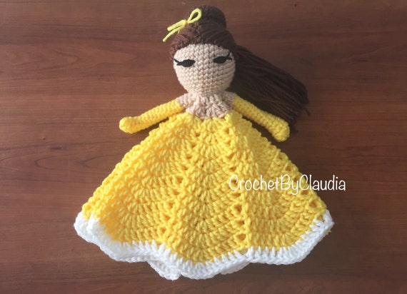 Crochet Princess Belle Lovey  Handmade Security Blanket - Etsy