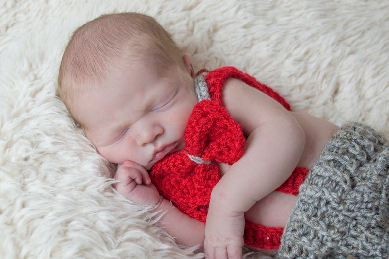 Newborn Crochet Pants with Suspender and Bowtie PhotoProp ...