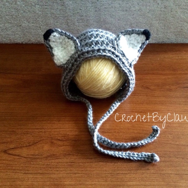 Crochet Wolf Bonnet/Crochet Bonnet/Wolf Hat/Made to Order