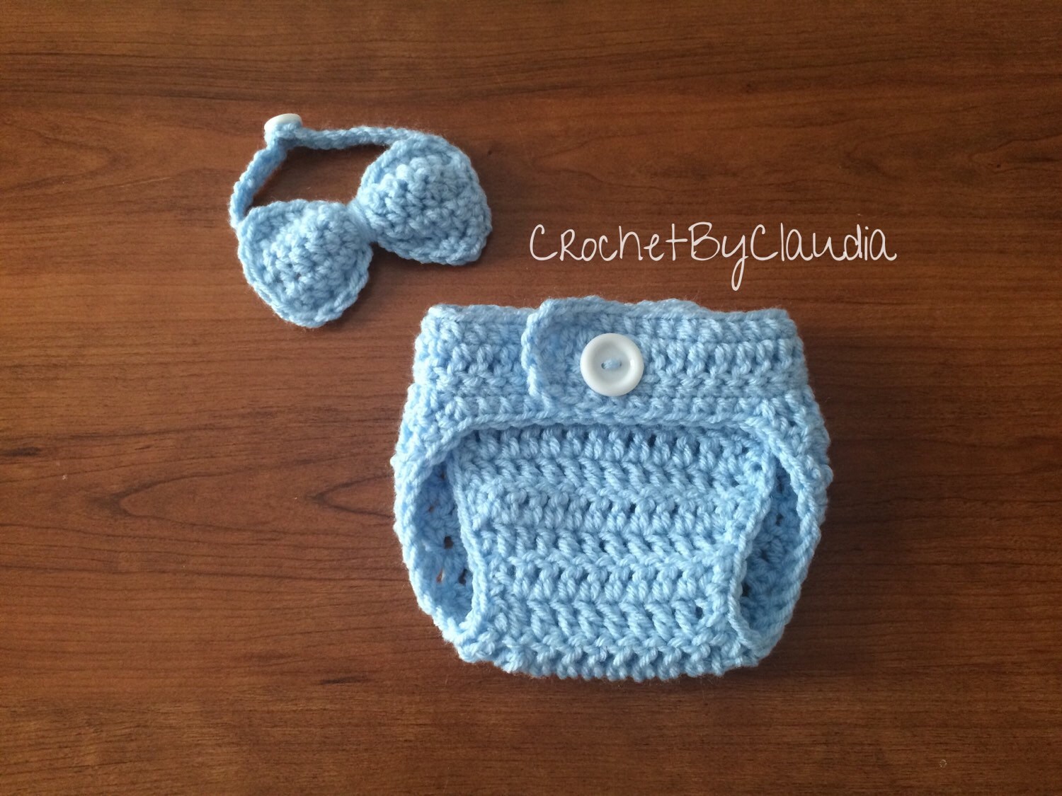 Crochet baby boy diaper cover and bowtie PhotoProp-Made to Order