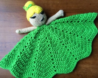 Tinker bell  Inspired Lovey/ Security Blanket/ Amigurumi Doll/ Crochet Tinkerbell Doll-- Made To Order