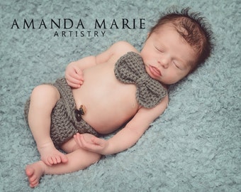 Crochet baby boy diaper cover and bowtie PhotoProp--Made to Order