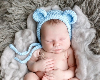 Crochet Bear Bonnet/Crochet Bonnet/Bear Hat/Made to Order