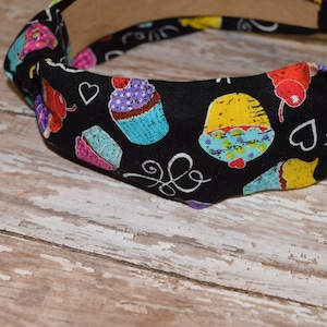 Cupcake Knotted Headland - Fun Headband - Party Favor Headband - Comfortable Headband - Back to School Headbands.