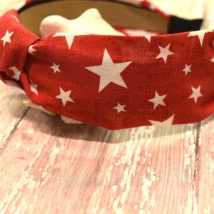 4th of July  Knotted Headband - USA Headband - Red and White Stars Headband - Fast Ship Headband.