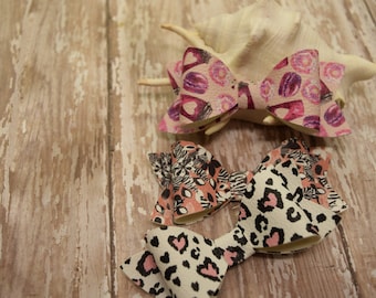 Faux Leather Hair Bows: Leopard, Donuts, Heart - Alligator Clip