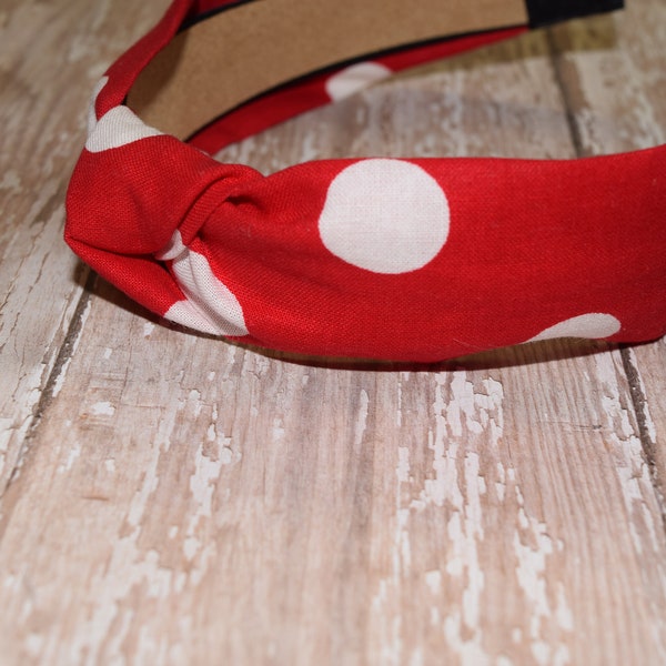 Large White Polka-dot Headband - Red and white polka-dot Headband - Back to School Headband - Comfortable Headband.