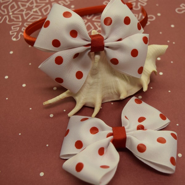 Polka-dot Hair Bows, Red and White Hair Bow, Christmas Hair Bows, Party Favor Bows,