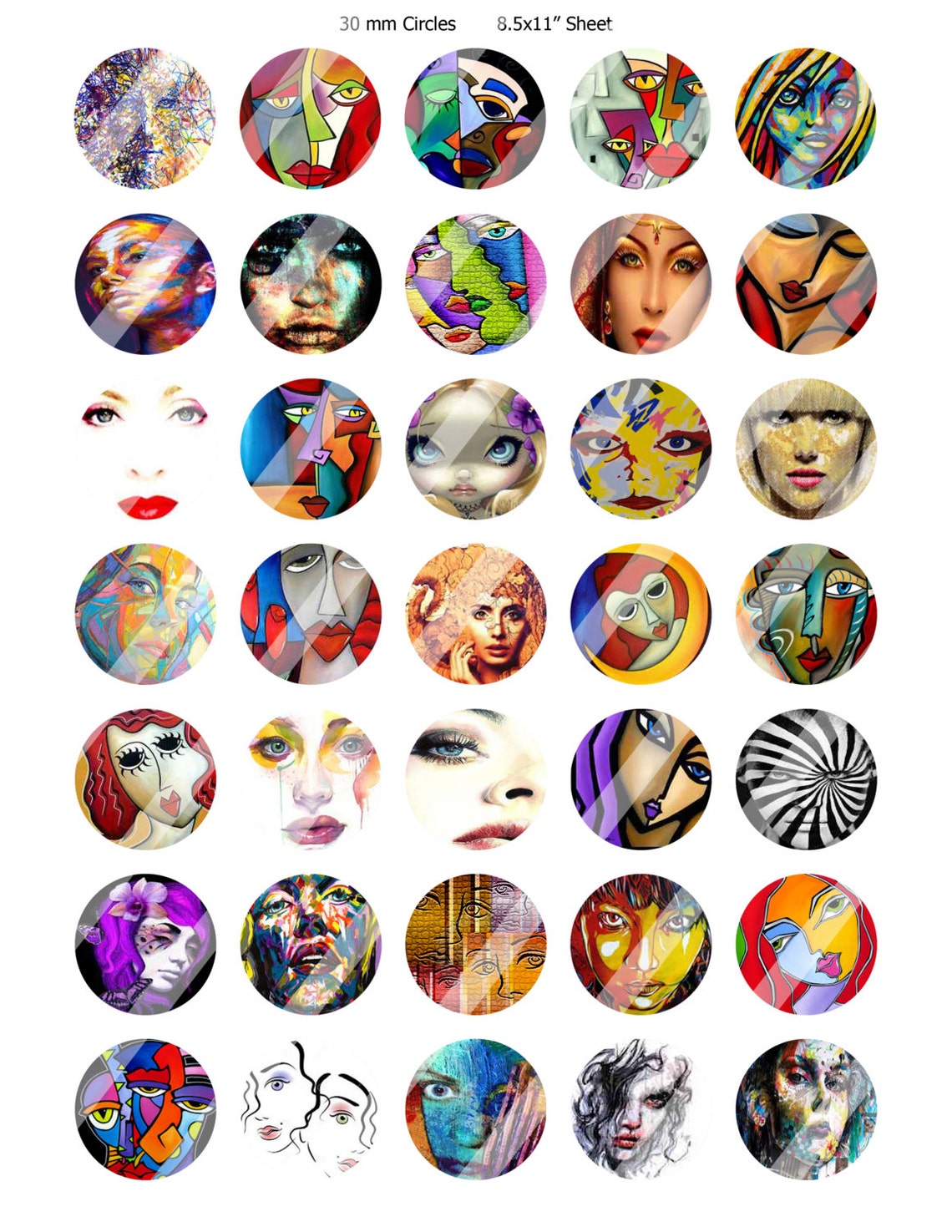 Art Faces Digital Downloads Collage Sheets Face Pendants Etsy