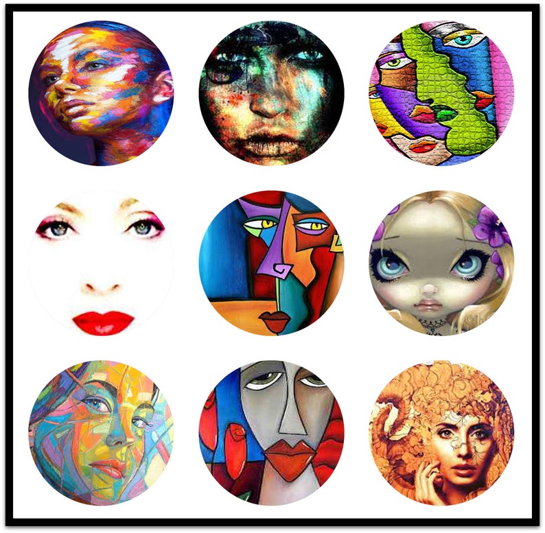 Art Faces Digital Downloads Collage Sheets Face Pendants Etsy