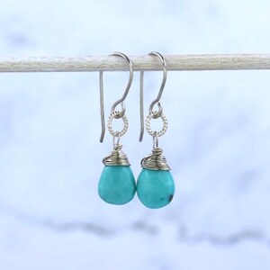 Rare Sleeping Beauty Turquoise Gemstone and .925 Sterling Silver Drop Earrings