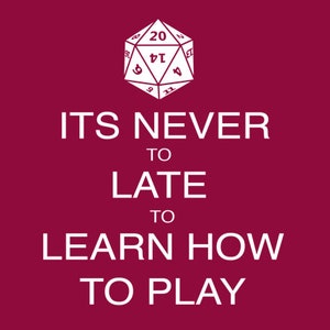 Its Never To Late To Learn How To Play T-Shirt Role Playing Game FUNNY TSHIRT (also available on crewneck sweatshirts and hoodies) SM-5XL