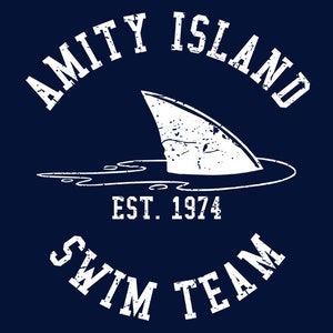 FUNNY TSHIRT Amity Island Swim Team T-Shirt Horror Movie Mens Kids Shark Tee Shirt also available on crewneck sweatshirts and hoodies SM-5XL
