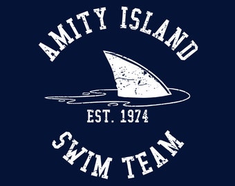 FUNNY TSHIRT Amity Island Swim Team T-Shirt Horror Movie Mens Kids Shark Tee Shirt also available on crewneck sweatshirts and hoodies SM-5XL
