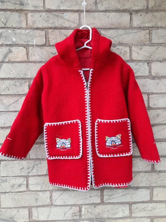 Children's VINTAGE Bright Red Wool Parka/Coat