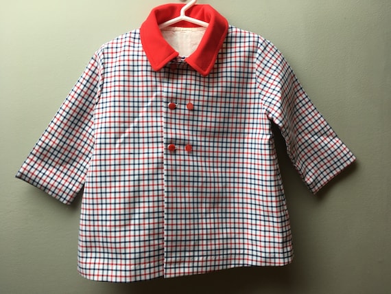 Vintage Blue, Red and White Checkered Polyester Ja