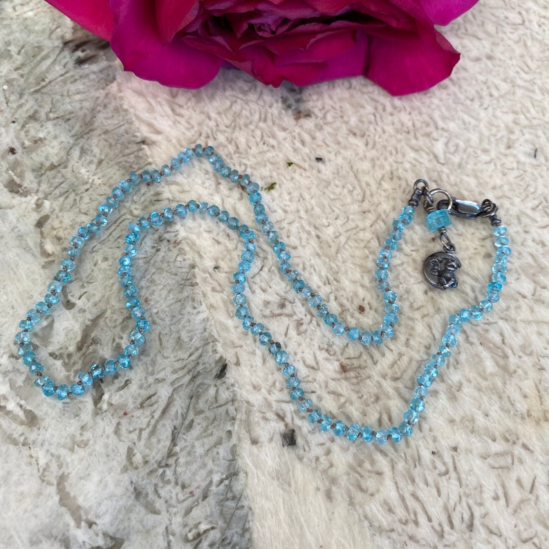 Knotted Faceted Apatite necklace-17 inch-Light Blue Madagascar-hand oxidized Sterling-Gemstone necklace-Fine Jewelry-Minimalist gmestone