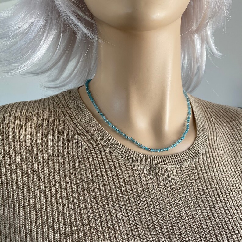 Knotted Faceted Apatite necklace-17 inch-Light Blue Madagascar-hand oxidized Sterling-Gemstone necklace-Fine Jewelry-Minimalist gmestone