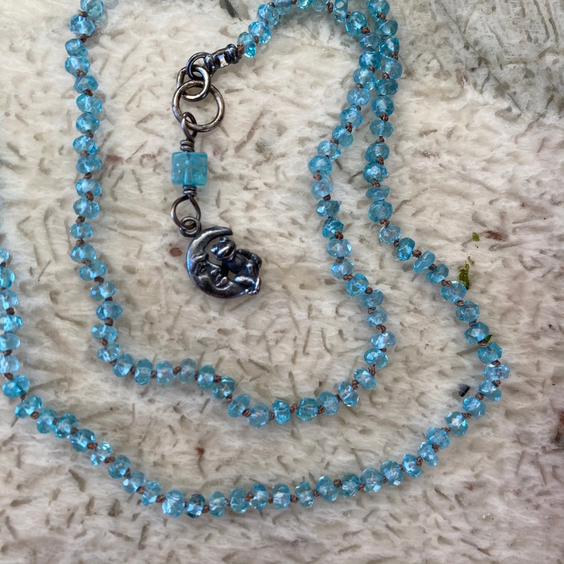 Knotted Faceted Apatite necklace-17 inch-Light Blue Madagascar-hand oxidized Sterling-Gemstone necklace-Fine Jewelry-Minimalist gmestone