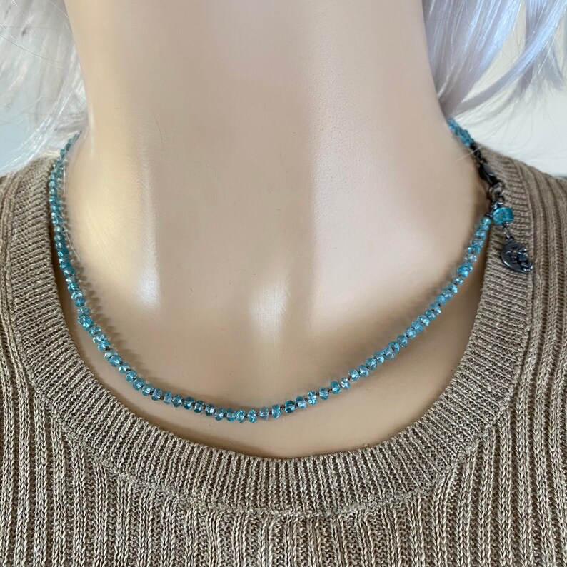 Knotted Faceted Apatite necklace-17 inch-Light Blue Madagascar-hand oxidized Sterling-Gemstone necklace-Fine Jewelry-Minimalist gmestone