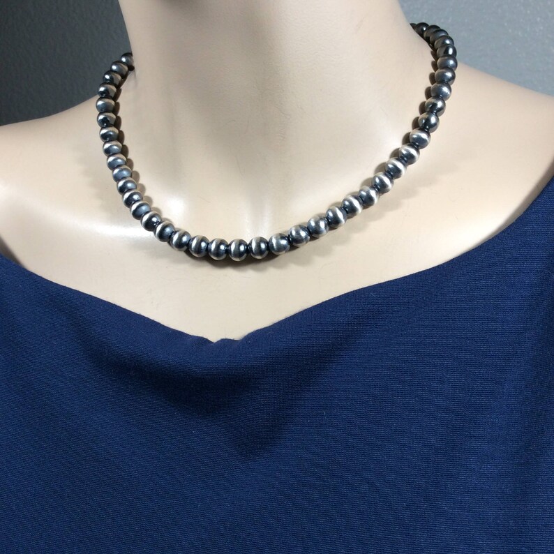 Navajo Pearls-8mm 925 Sterling Necklace-Seamless 925 Sterling Beads-Fine Sterling-Sterling Wheat Chain-18 inch-Elegant Classic-Isa Stone
