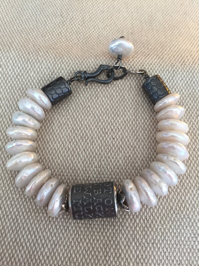 White Fresh Water Pearl Bracelet-Anne Choi Ride not on the devils back to avoid walking in the mud-FW Pearls-Fine Sterling-Hinged Clasp