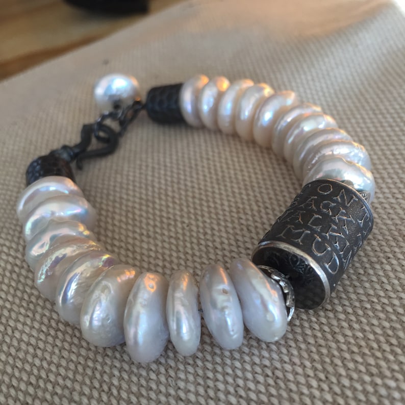 White Fresh Water Pearl Bracelet-Anne Choi Ride not on the devils back to avoid walking in the mud-FW Pearls-Fine Sterling-Hinged Clasp