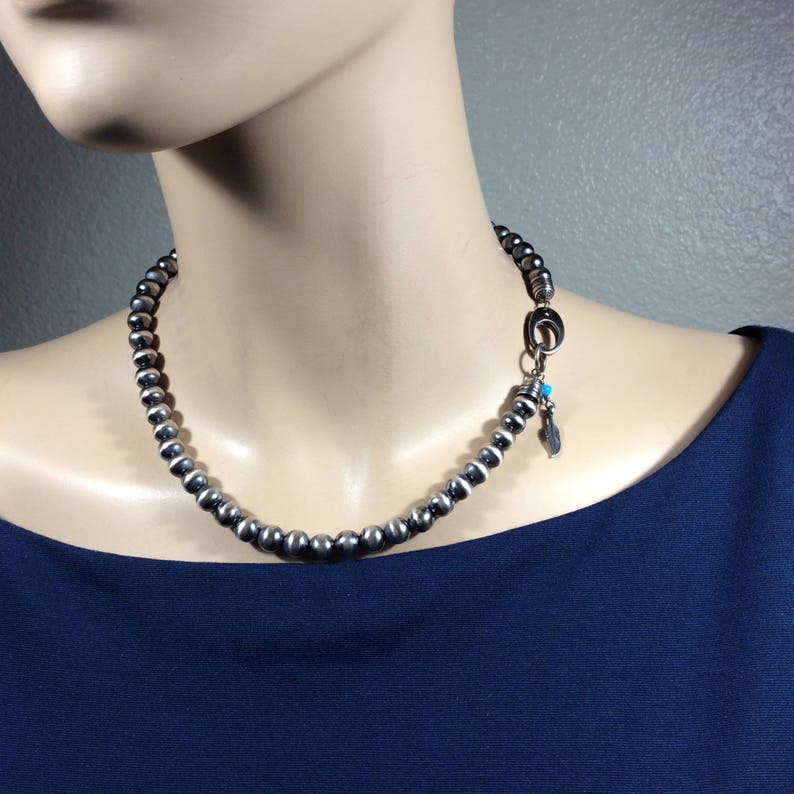 Navajo Pearls-8mm 925 Sterling Necklace-Seamless 925 Sterling Beads-Fine Sterling-Sterling Wheat Chain-18 inch-Elegant Classic-Isa Stone