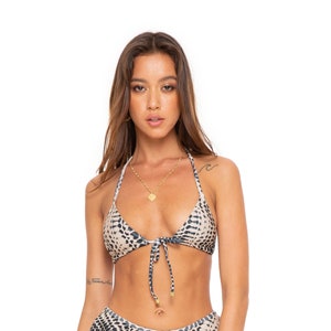 Kuma| Animal print tie front bikini |festival top|halter triangle top| Triangle bikini |Tanning bikini | Bohemian Style|Gift For her